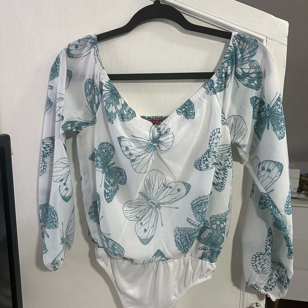 Guess Teal Butterfly Print Bodysuit